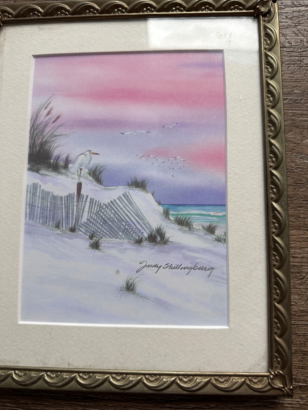 Set of 2 Framed Original Coastal Watercolor Paintings- Pink & Blue Beach Scenes - Picture 4 of 6